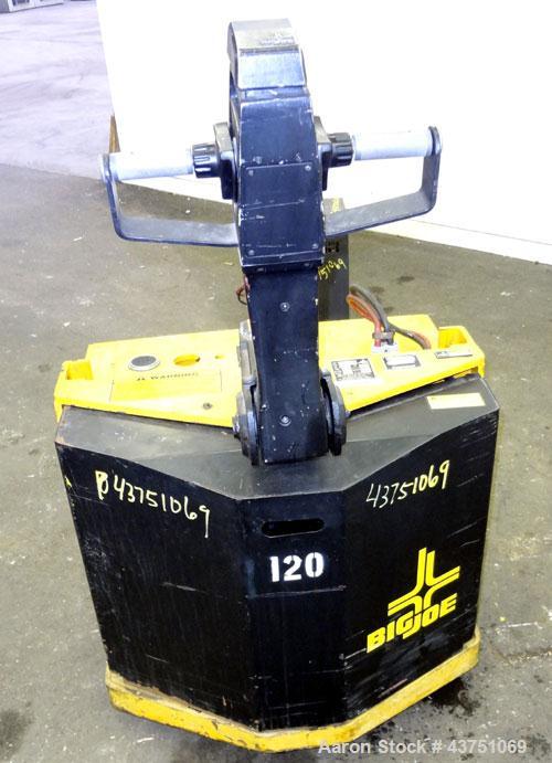 Used Big Joe Electric Walk Behind Pallet Truck, Model WPT-40-48. Lifting capacity 4000 pounds at 24” load center. 24 Volt. Fork length 48”, fork span 27”, raied height 9-1/8”, lowered height 3-1/4”. ...