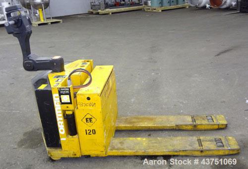 Used Big Joe Electric Walk Behind Pallet Truck, Model WPT-40-48. Lifting capacity 4000 pounds at 24” load center. 24 Volt. Fork length 48”, fork span 27”, raied height 9-1/8”, lowered height 3-1/4”. ...