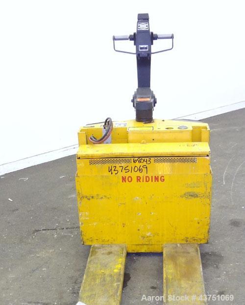 Used Big Joe Electric Walk Behind Pallet Truck, Model WPT-40-48. Lifting capacity 4000 pounds at 24” load center. 24 Volt. Fork length 48”, fork span 27”, raied height 9-1/8”, lowered height 3-1/4”. ...
