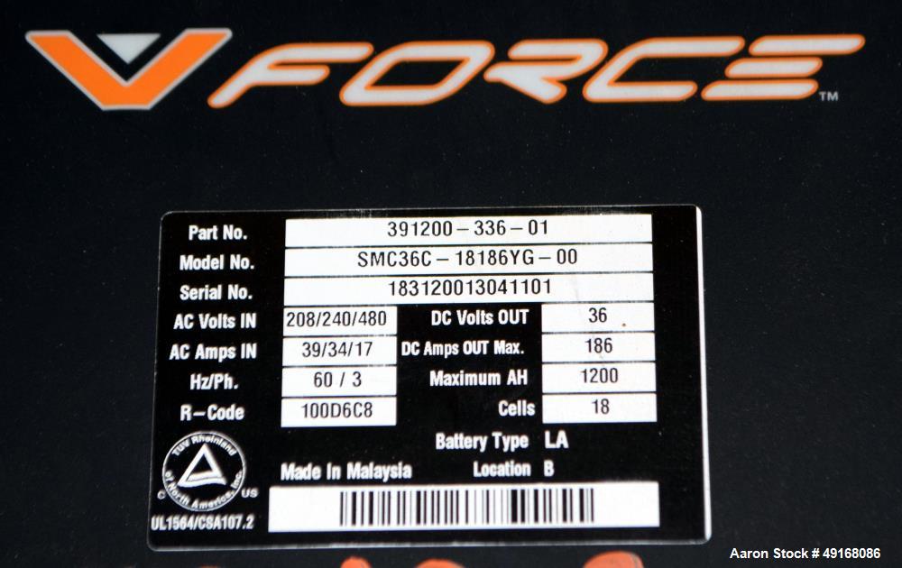 Used Crown V-Force 36 Volt Battery Charger, Model SMC36C-18186YG-00, Serial# 183120013041101.