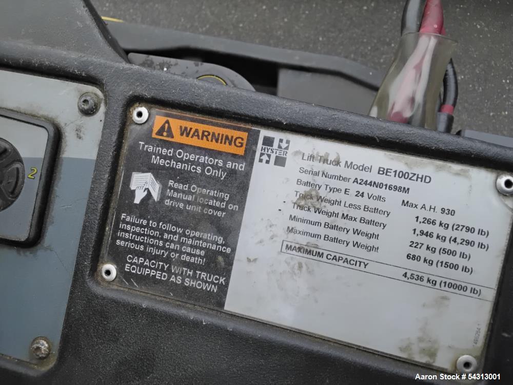 Used Hyster BE100ZHD Electric Forklift – 10,000 lb Capacity, 12' Forks