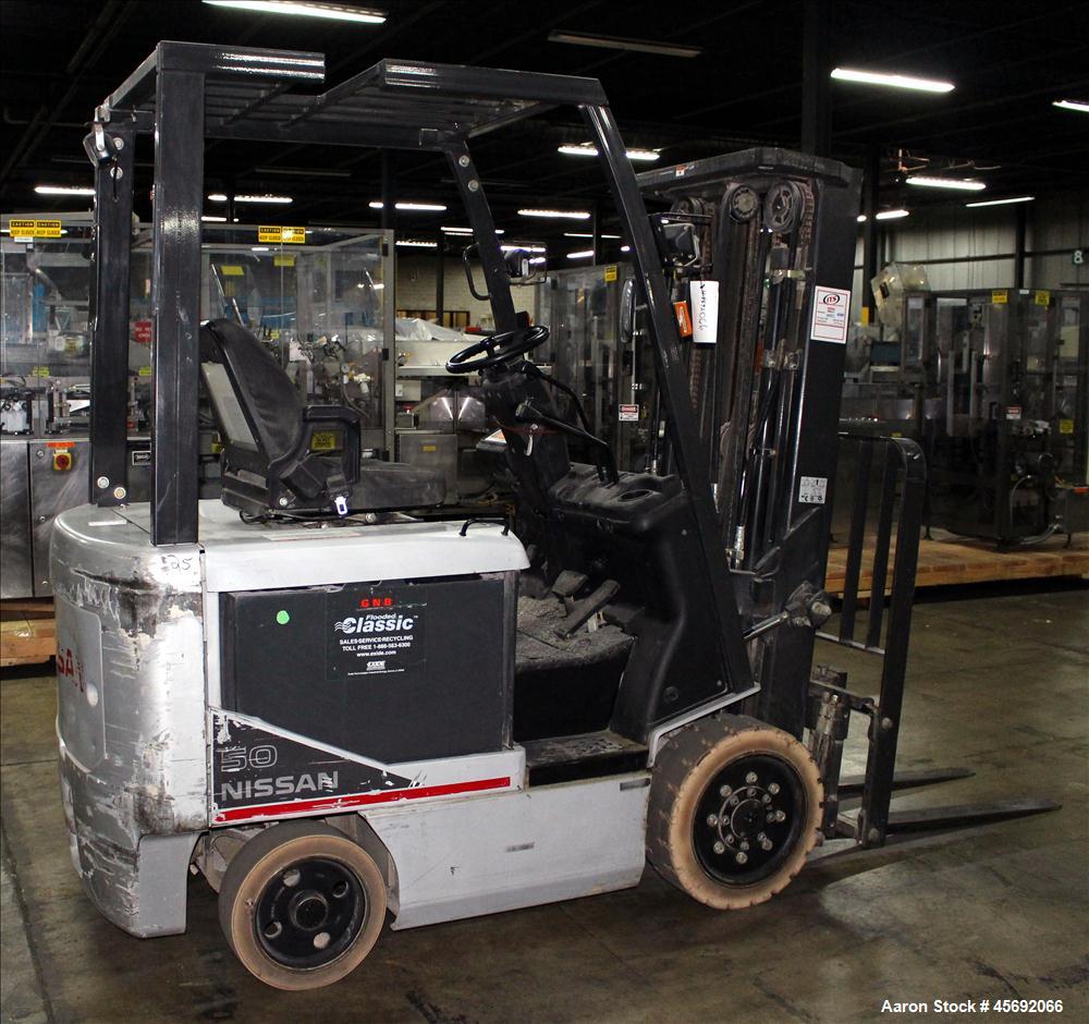 Used- Nissan Electric Fork Lift/Truck, Model MCP1B2L25S. 5613 hour. Maximum 4400 lbs capacity. 42" long forks. Maximum 187" ...