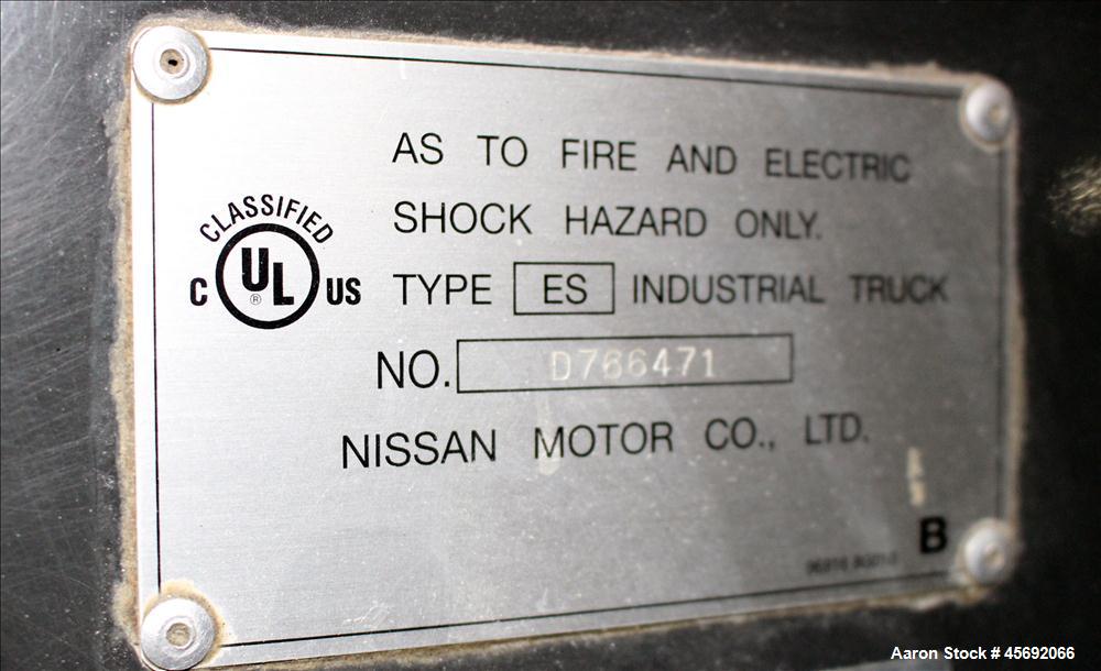 Used- Nissan Electric Fork Lift/Truck, Model MCP1B2L25S. 5613 hour. Maximum 4400 lbs capacity. 42" long forks. Maximum 187" ...
