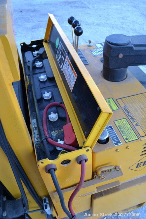 Used Big Joe Electric Walk Behind Reach Truck, Model PDR-20-106. Lifting capacity 2000 pounds at 24’’ center. Lift range 106’’, turning radius from 65’’. Lift speed empty 15’ per minute, loaded 10’ p...