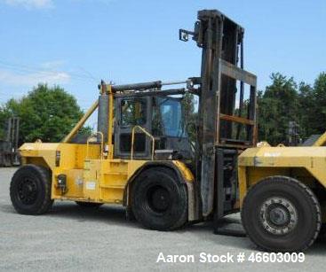 Used Taylor T450M. 45,000 lb. at 36" load center, built 2001. 212" Lift with 5-way valve. Independent fork positioner, sideshifter 8' forks. Full cab with heat and AC. Good tires, straight unit.