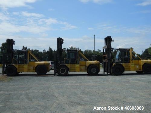 Used Taylor T450M. 45,000 lb. at 36" load center, built 2001. 212" Lift with 5-way valve. Independent fork positioner, sideshifter 8' forks. Full cab with heat and AC. Good tires, straight unit.