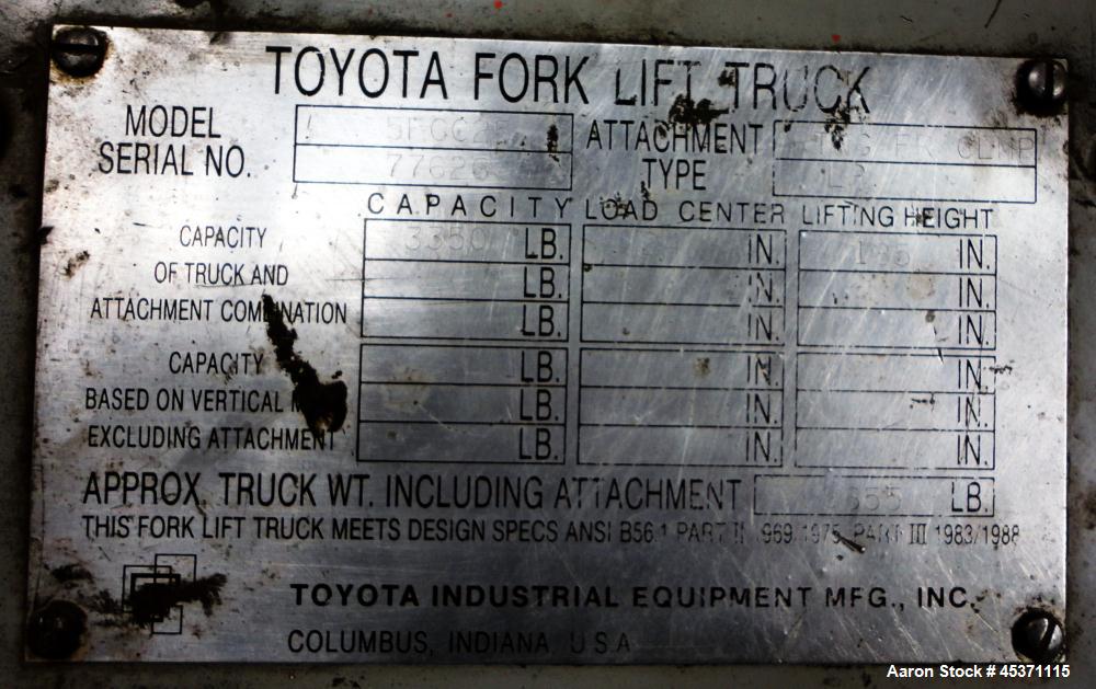 Used Toyota Fork Lift Truck, Model 5FCC25