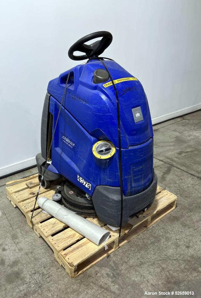 Used Chariot Floor Scrubber, Model iScrub 20. 20" Diameter cleaning path. 10 Gallon solution capacity. Has .63hp vacuum. 2.4mph operating speed.