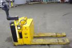Used Big Joe Electric Walk Behind Pallet Truck, Model WPT-40-48. Lifting capacity 4000 pounds at 24” load center. 24 Volt. Fork length 48”, fork span 27”, raied height 9-1/8”, lowered height 3-1/4”. ...