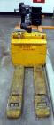 Used Big Joe Electric Walk Behind Pallet Truck, Model WPT-40-48. Lifting capacity 4000 pounds at 24” load center. 24 Volt. Fork length 48”, fork span 27”, raied height 9-1/8”, lowered height 3-1/4”. ...