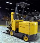 Used- Hyster Model E50AC, 4,200 Pound Capacity Electric Stand-Up Style Forklift. (2) Stage Mast, Slip Sheet Attachment, Casc...