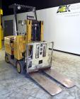 Used- Hyster Model E50AC, 4,200 Pound Capacity Electric Stand-Up Style Forklift. (2) Stage Mast, Slip Sheet Attachment, Casc...