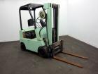 Used Hyster Lift Truck, Model S40F, 4000 Pound Capacity. Double mast, (2) 41-1/2” long  X 4” wide forks. Solid tire, runs on gas. Missing engine cover, and seat.