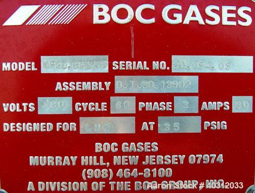 Used BOC Gases liquid nitrogen spiral freezer, model KF20.CR175SS, 304 stainless steel. Approximately 20" wide belt. Designed to cool from ambient to operating temperature in less then 1 hour, maximu...