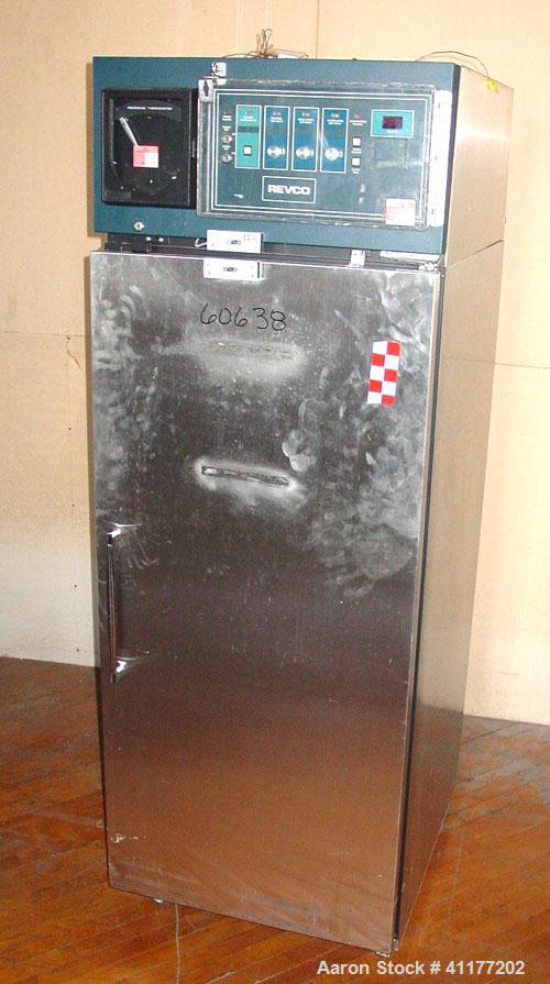 Used Revco Upright Freezer, Model UTL2330-A-N-J, 23.3 Cubic Feet. Temperature range -30 deg C. Internal dimensions 24’’ wide x 28’’ deep x 48’’ tall. Includes a chart recorder, auto defrost (2) galva...