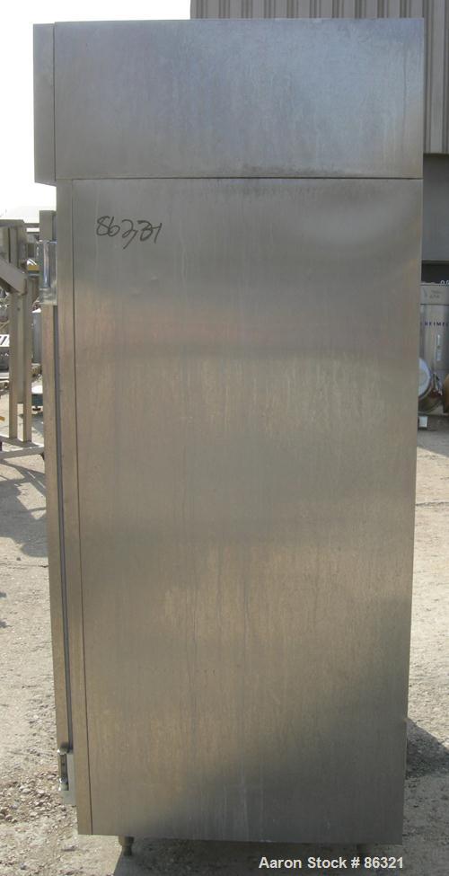 USED: Victory reach-in freezer, model FS-2D-S7, 304 stainless steel. Approximate 45 cubic feet. Inside 48" wide x 26" deep x 57" tall. 1/60/115 volt. Approximate 21 oz charge of R404A refrigerant.