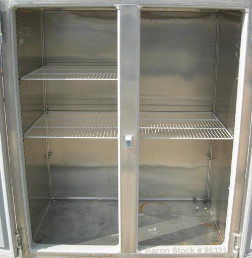 USED: Victory reach-in freezer, model FS-2D-S7, 304 stainless steel. Approximate 45 cubic feet. Inside 48" wide x 26" deep x 57" tall. 1/60/115 volt. Approximate 21 oz charge of R404A refrigerant.