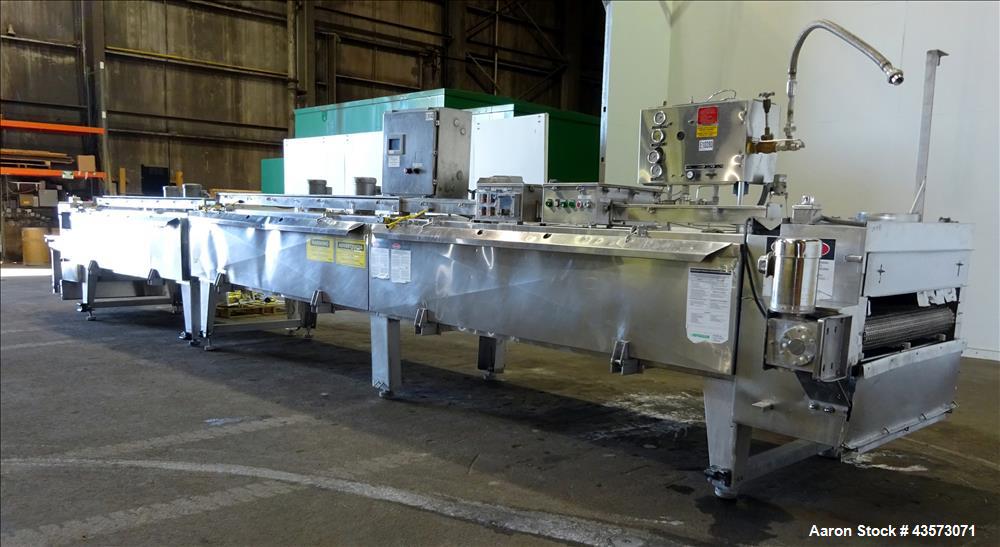 Used Praxair Nitrogen Freeze Tunnel. Section 1 conveyor belt 230" long x 42" wide, second conveyor belt 140" long x 42" wide. Serial No. 90092 R/W. Built 1999.