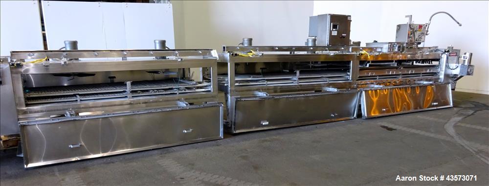 Used Praxair Nitrogen Freeze Tunnel. Section 1 conveyor belt 230" long x 42" wide, second conveyor belt 140" long x 42" wide. Serial No. 90092 R/W. Built 1999.