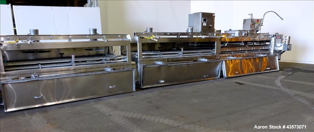 Used Praxair Nitrogen Freeze Tunnel. Section 1 conveyor belt 230" long x 42" wide, second conveyor belt 140" long x 42" wide. Serial No. 90092 R/W. Built 1999.