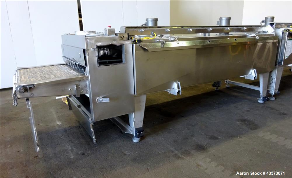 Used Praxair Nitrogen Freeze Tunnel. Section 1 conveyor belt 230" long x 42" wide, second conveyor belt 140" long x 42" wide. Serial No. 90092 R/W. Built 1999.