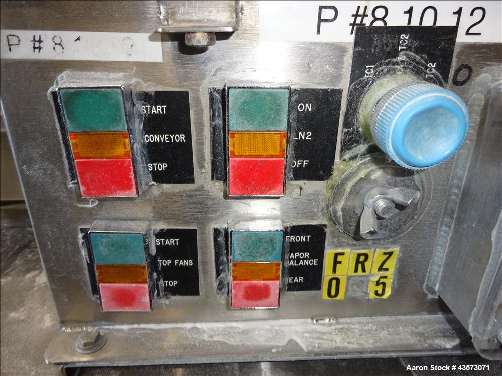 Used Praxair Nitrogen Freeze Tunnel. Section 1 conveyor belt 230" long x 42" wide, second conveyor belt 140" long x 42" wide. Serial No. 90092 R/W. Built 1999.