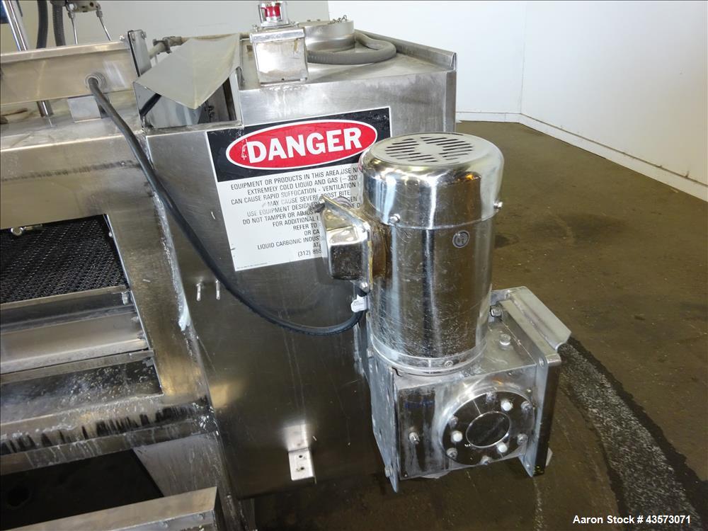 Used Praxair Nitrogen Freeze Tunnel. Section 1 conveyor belt 230" long x 42" wide, second conveyor belt 140" long x 42" wide. Serial No. 90092 R/W. Built 1999.
