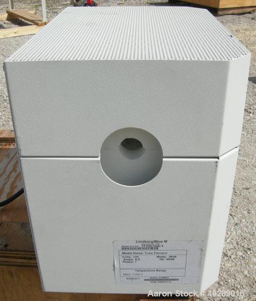 Used Lindberg Mini-Mite tube furnace, model TF55035A1. 1" diameter x 12" long chamber, maximum operating temperature 2012 deg F (1100 C), 1/50/60/120 volt, 6 amp.