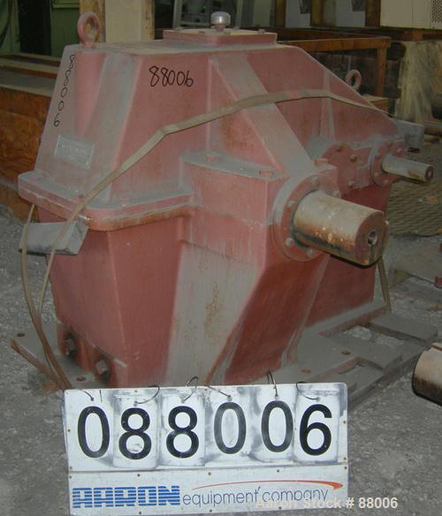 Used Brad Foote Gear Works Pumping Gear Reducer, Model 2DH-228. Input shaft 2-1/2" wide x 7-1/2" long. Output shaft 6" wide x 8-1/2" long. Output torque at 20 rpm 228,000 in x lbs. Ratio 29.1:1.