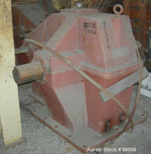 Used Brad Foote Gear Works Pumping Gear Reducer, Model 2DH-228. Input shaft 2-1/2" wide x 7-1/2" long. Output shaft 6" wide x 8-1/2" long. Output torque at 20 rpm 228,000 in x lbs. Ratio 29.1:1.