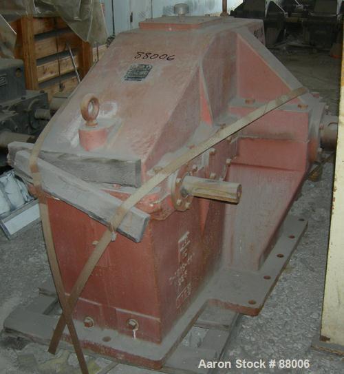 Used Brad Foote Gear Works Pumping Gear Reducer, Model 2DH-228. Input shaft 2-1/2" wide x 7-1/2" long. Output shaft 6" wide x 8-1/2" long. Output torque at 20 rpm 228,000 in x lbs. Ratio 29.1:1.