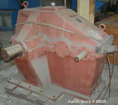 Used Brad Foote Gear Works Pumping Gear Reducer, Model 2DH-228. Input shaft 2-1/2" wide x 7-1/2" long. Output shaft 6" wide x 8-1/2" long. Output torque at 20 rpm 228,000 in x lbs. Ratio 29.1:1.