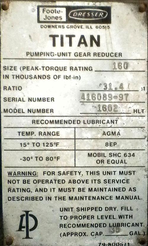 Used- Foote-Jones Dresser Titan Pumping Unit Gear Reducer, Model 1602HLT