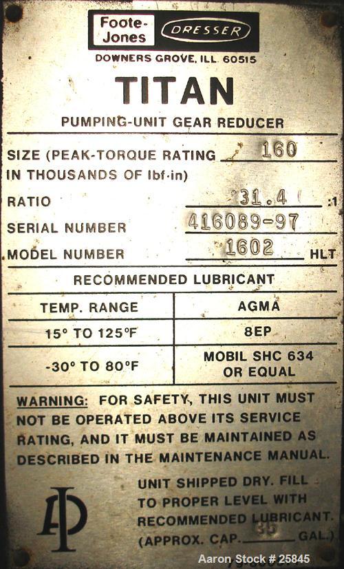 Used- Foote-Jones Dresser Titan Pumping Unit Gear Reducer, Model 1602HLT