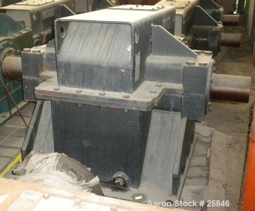Used Foote-Jones Dresser Titan Pumping Unit Gear Reducer, Model 1603HLT. 228 peak torque rating, ratio 37.3:1. Input shaft 3" wide x 7" long. Output shaft 6" wide x 8" long. 60 gallon oil capacity.
