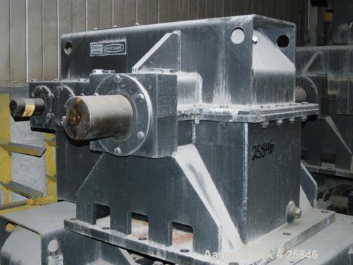 Used Foote-Jones Dresser Titan Pumping Unit Gear Reducer, Model 1603HLT. 228 peak torque rating, ratio 37.3:1. Input shaft 3" wide x 7" long. Output shaft 6" wide x 8" long. 60 gallon oil capacity.

