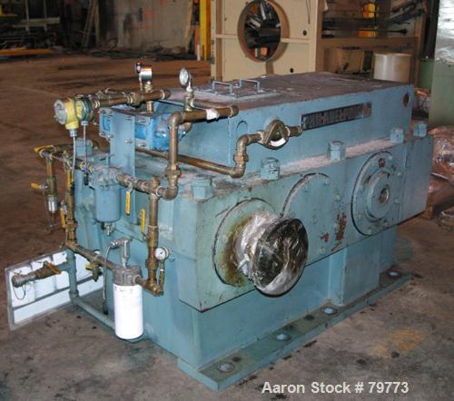 Used Philadelphia Gear Drive, Model 17HP-2. HP rating 1040, input RPM 1150, output RPM 55, ratio 20.84:1, service factor 1.5.