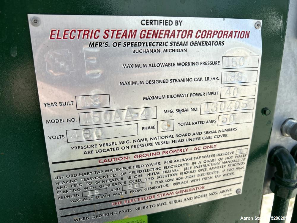 Used- Electric Steam Generator Corporation Speedylectric Steam Generator, Model 150AA-4. Steam output 4 BHP. Electrical capa...