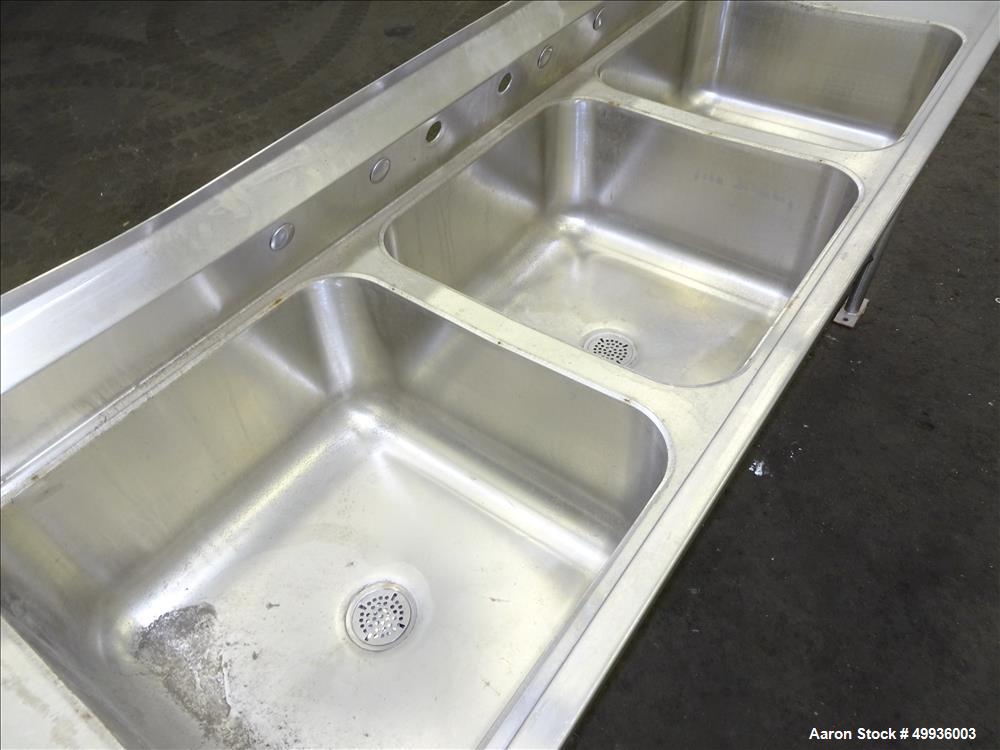 Used-Stainless Steel 3 Compartment Sink, 24" x 24" x 13" deep.  Overall Dimensions; 115" long x 30" wide.
