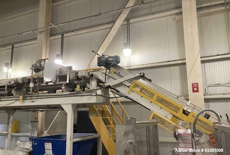 Used ITW Mima 5 Series Palletizer System with Pallet Wrapper, Labeling, Metal Detection & Conveyors