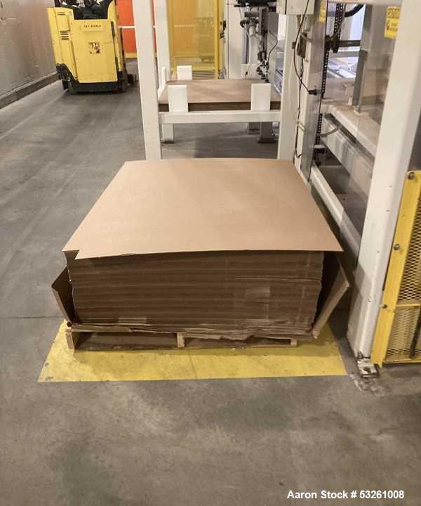 Used ITW Mima 5 Series Palletizer System with Pallet Wrapper, Labeling, Metal Detection & Conveyors