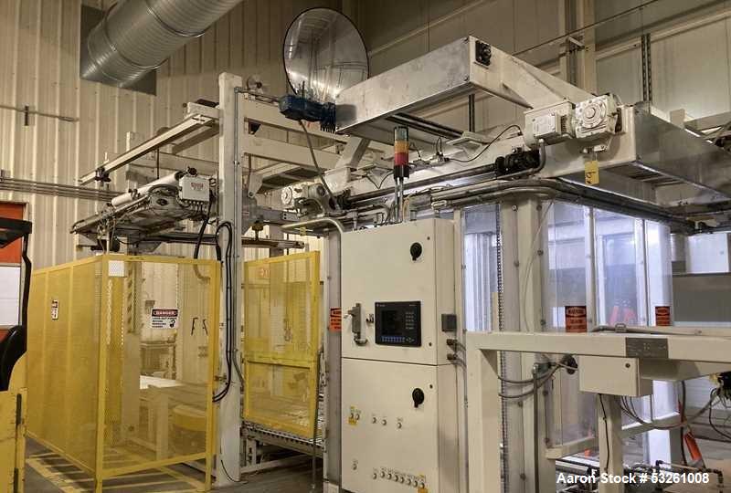 Used ITW Mima 5 Series Palletizer System with Pallet Wrapper, Labeling, Metal Detection & Conveyors