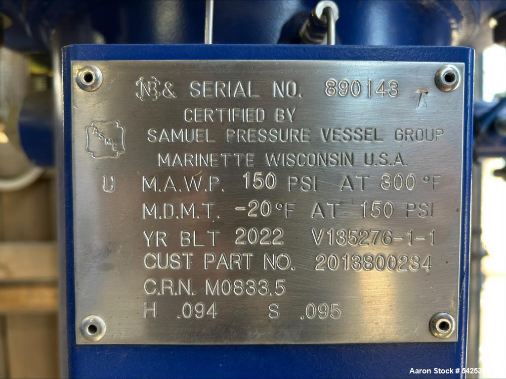 Used Quincy Air Treatment Unit. Industrial compressed-air vessel, identified as Unit 3, is a vertical steel separator/filter housing designed for inline air-treatment service within a multi-compresso...