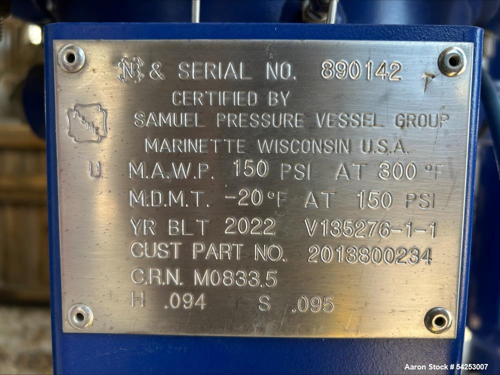 Used Quincy Air Treatment Unit. Industrial compressed-air vessel, identified as Unit 3, is a vertical steel separator/filter housing designed for inline air-treatment service within a multi-compresso...