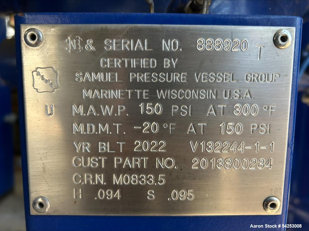 Used Quincy Air Treatment Unit. Industrial compressed-air vessel, identified as Unit 3, is a vertical steel separator/filter housing designed for inline air-treatment service within a multi-compresso...