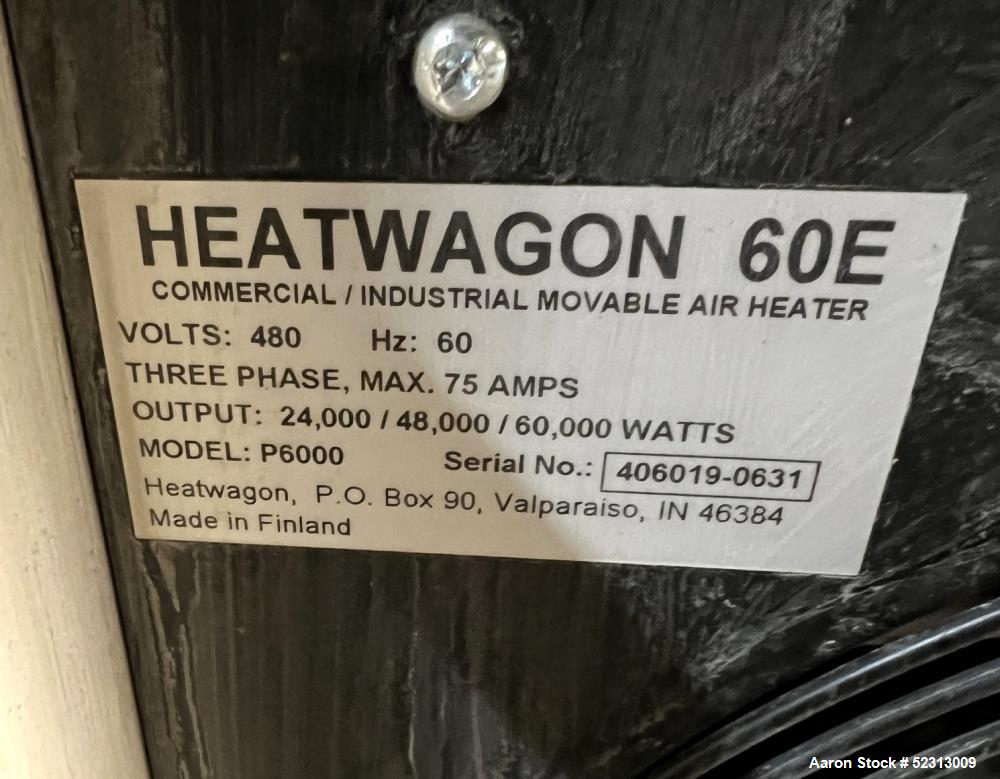 Used- Heat Wagon 60E Portable Electric Salamander Heater, Model P6000. 204,700 Max BTU Heat Output. 3 Heat settings: 24kW (8...