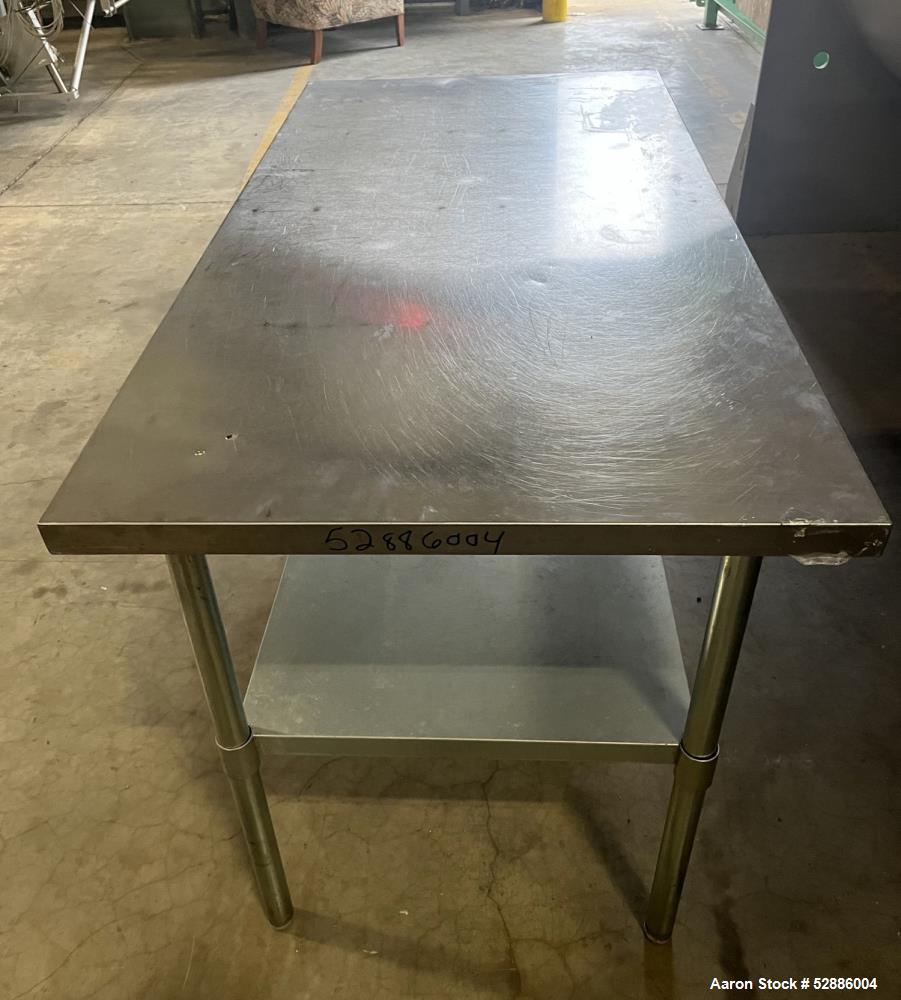 Used ULine Economy Stainless Steel Worktable with Bottom Shelf, 304 Stainless Steel. 60" long x 30" wide top surface, 53" long x 23" wide bottom surface. Mounted on 4 legs. ULine# H-8964.