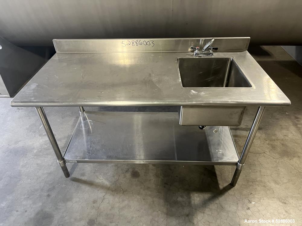 Used- ULine Stainless Steel Worktable with Sink, 304 Stainless Steel. 60" long x 29" wide top surface with a 16" wide x 18" ...