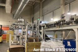 Used ITW Mima 5 Series Palletizer System with Pallet Wrapper, Labeling, Metal Detection & Conveyors