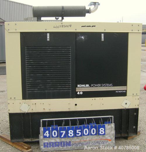 Used Kohler 40 kW Fast-Response II Diesel generator set. Model 40REOZJB, serial #0764825. John Deere engine SN-PE3029T266713. Alternator model 4Q10, 1/60/120/240V. 175 amp main-line circuit breaker. ...